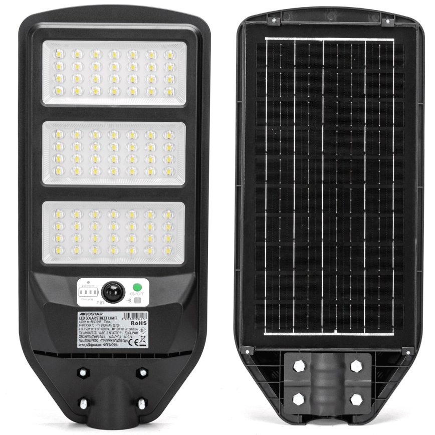 Aigostar - LED Saulės energijos gatvės lempa su jutikliu LED/150W/3,2V 8000mAh IP65 6500K + nuotolinio valdymo pultas