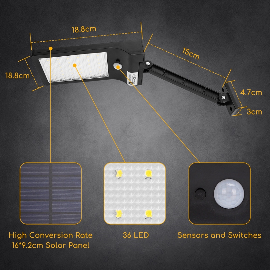 Aigostar - LED Saulės energijos gatvės lempa su jutikliu LED/2,3W/5,5V 1800 mAh IP65