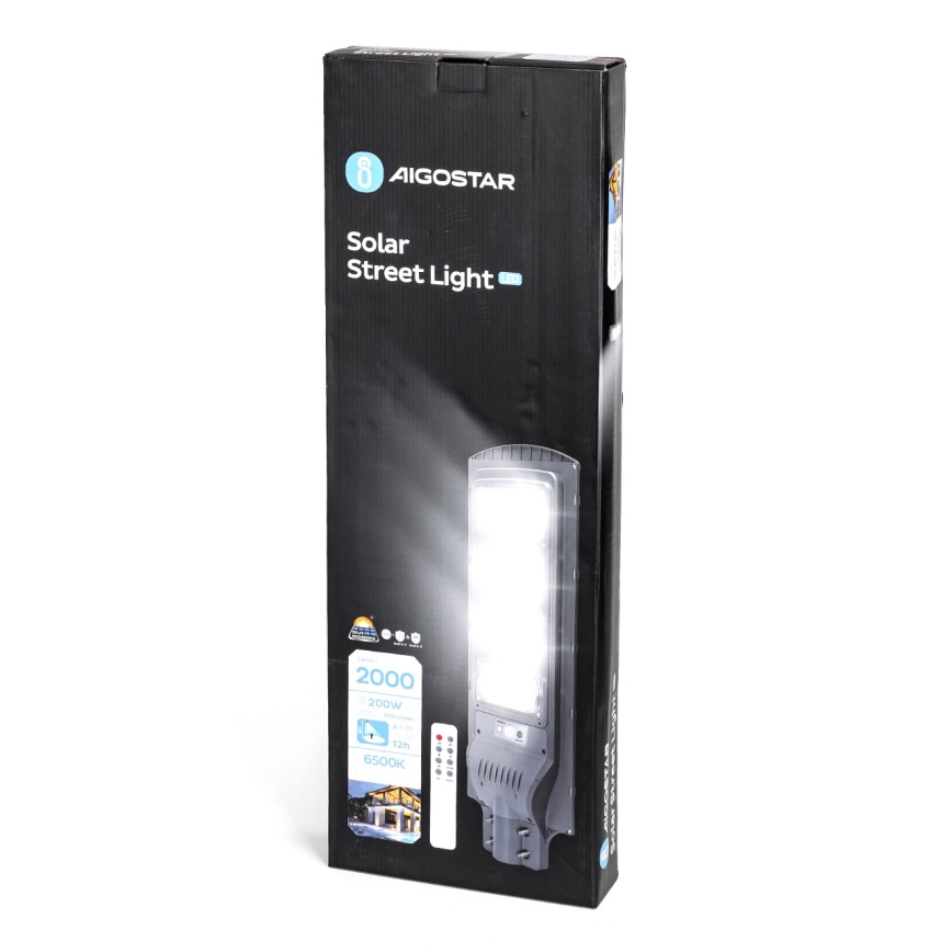 Aigostar - LED Saulės energijos gatvės lempa su jutikliu LED/200W/3,2V 20000mAh IP65 6500K + nuotolinio valdymo pultas