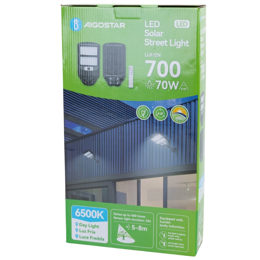 Aigostar - LED Saulės energijos gatvės lempa su jutikliu LED/70W/3,2V 4000mAh IP65 6500K + nuotolinio valdymo pultas