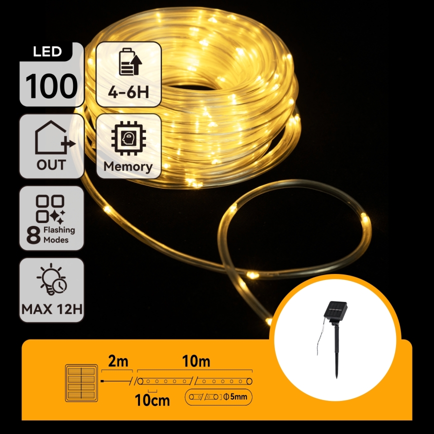 Aigostar - LED saulės energijos kalėdinė girlianda 100xLED/8 funkcijų 12m IP65 šilta balta