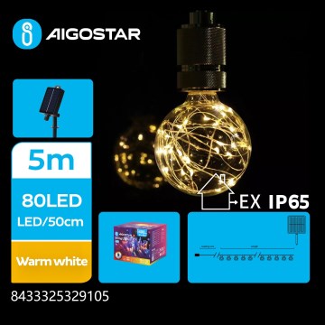 Aigostar - LED Saulės energijos kalėdinė girlianda 10xLED/8 funkcijos 6,5m IP65 šilta balta