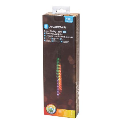 Aigostar - LED Saulės energijos Kalėdinė girlianda 192xLED/8m IP65 daugiaspalvis