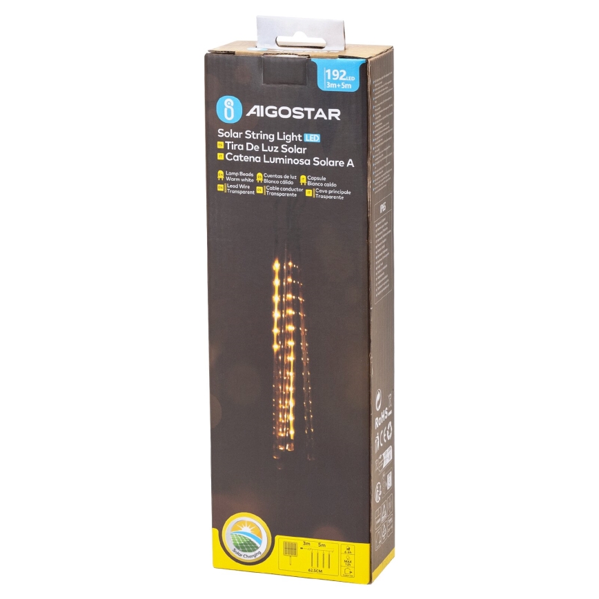Aigostar - LED Saulės energijos Kalėdinė girlianda 192xLED/8m IP65 šilta balta