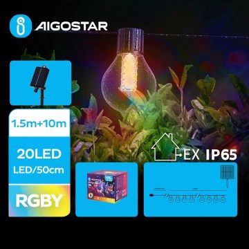 Aigostar - LED Saulės energijos kalėdinė girlianda 20xLED/8 funkcijos 11,5m IP65 daugiaspalvis