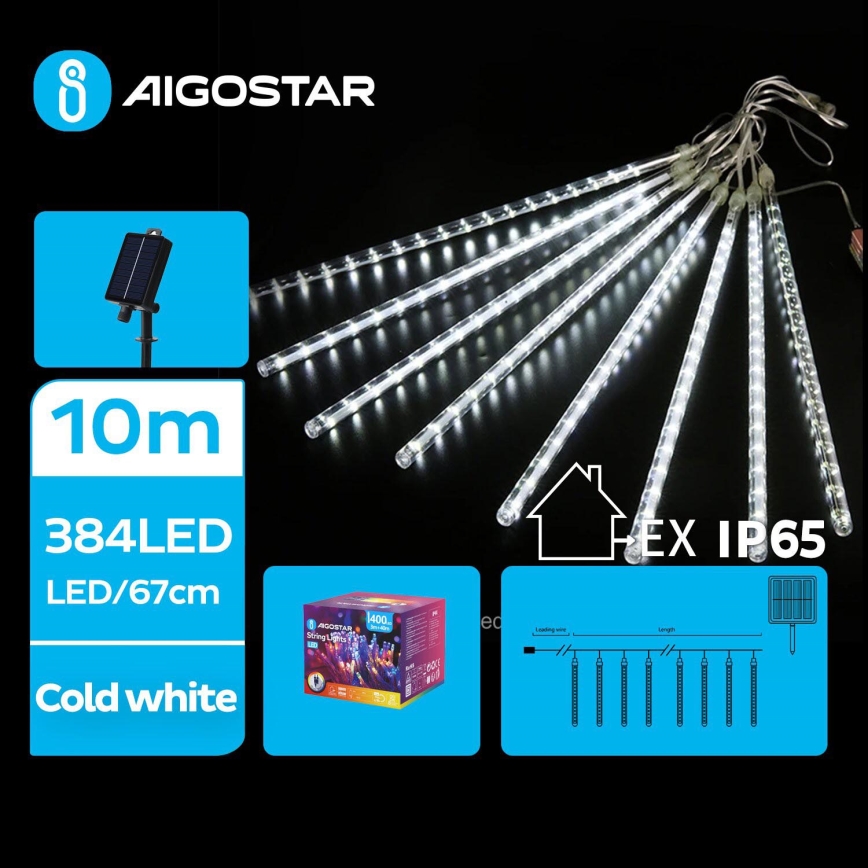 Aigostar - LED Saulės energijos Kalėdinė girlianda 384xLED/13m IP65 šalta balta