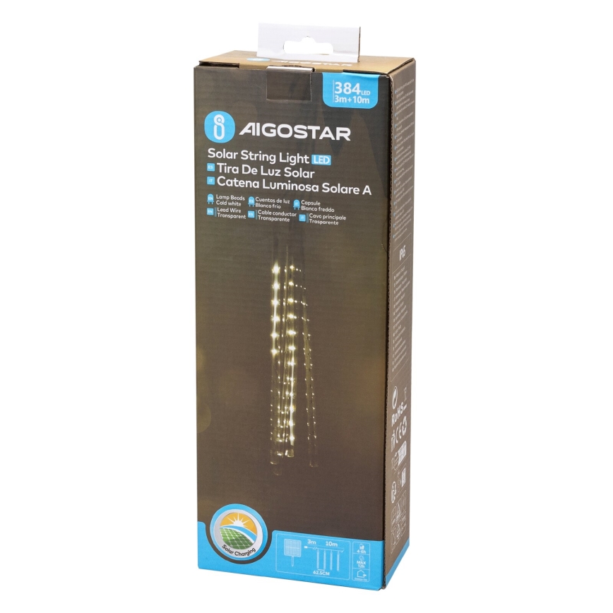 Aigostar - LED Saulės energijos Kalėdinė girlianda 384xLED/13m IP65 šalta balta