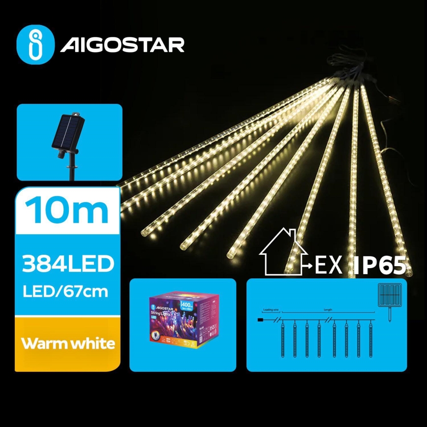 Aigostar - LED Saulės energijos Kalėdinė girlianda 384xLED/13m IP65 šilta balta
