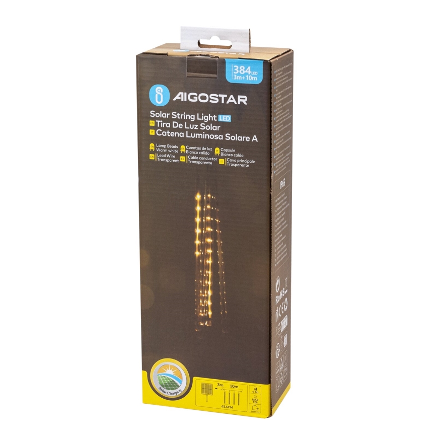 Aigostar - LED Saulės energijos Kalėdinė girlianda 384xLED/13m IP65 šilta balta