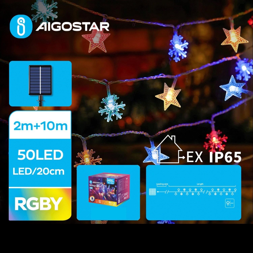 Aigostar - LED Saulės energijos kalėdinė girlianda 50xLED/8 funkcijos 12m IP65 daugiaspalvis