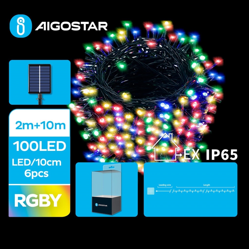 Aigostar - LED Saulės energijos kalėdinė grandinėlė 100xLED/8 funkcijos 12m IP65 daugiaspalvis 800 mAh