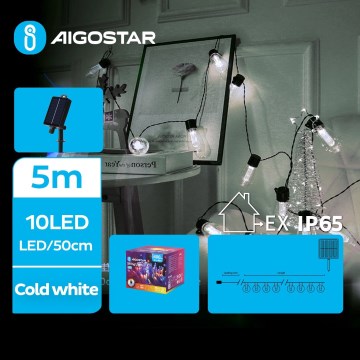 Aigostar - LED Saulės energijos kalėdinė grandinėlė 10xLED/8 funkcijos 6,5m 500 mAh IP65 šalta balta