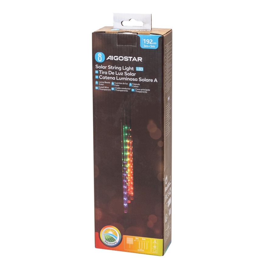 Aigostar - LED Saulės energijos kalėdinė grandinėlė 192xLED/8m IP65 1200 mAh daugiaspalvis