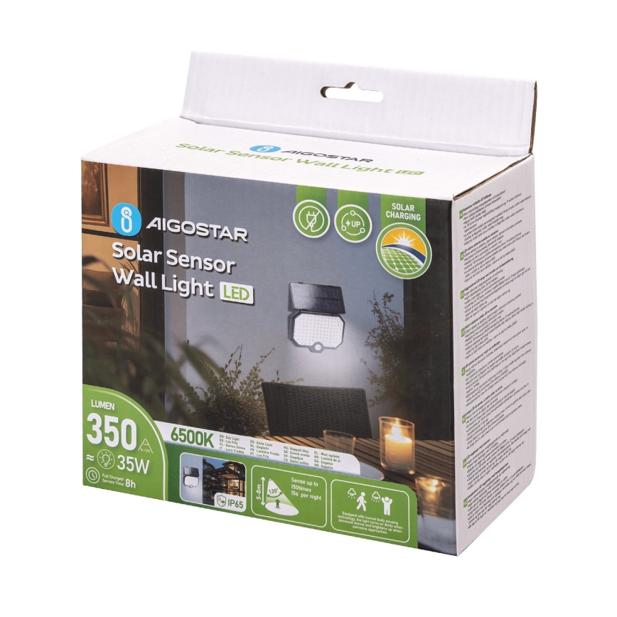 Aigostar - LED Saulės energijos šviestuvas su judesio jutikliu LED/2,4W/3,7V IP65