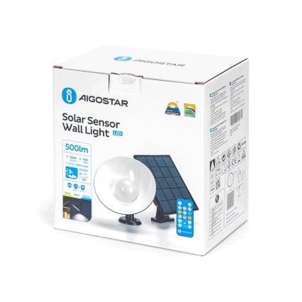 Aigostar - LED Saulės energijos šviestuvas su jutikliu LED/3,2V 3000K/4000K/6500K IP65 + nuotolinio valdymo pultas