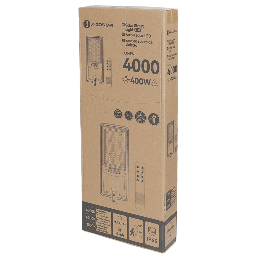 Aigostar - LED saulės gatvės šviestuvas su jutikliu LED/300W/3,2V 3000/4000/6500K 3600mAh + nuotolinis valdymas
