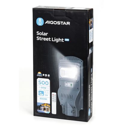 Aigostar - LED Saulės gatvės šviestuvas su jutikliu LED/50W/3,2V 5000mAh IP65 6500K + nuotolinis valdymas