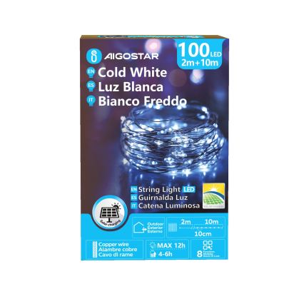 Aigostar - LED saulės girlianda 100xLED/8 funkcijų 12m IP65 800 mAh šaltai balta
