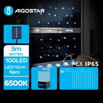 Aigostar - LED saulės girlianda 100 LED / 8 režimų, 4×1 m, 800 mAh, IP65, šaltai balta