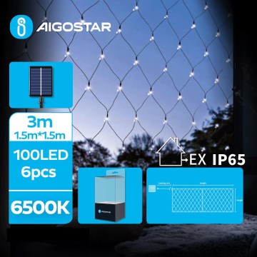 Aigostar - LED saulės girlianda 100xLED/8 funkcijų 4,5x1,5m IP65 šaltai balta