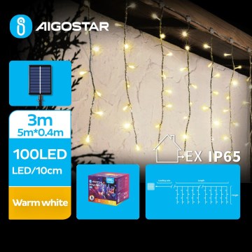 Aigostar - LED saulės girlianda 100xLED/8 funkcijų 8x0,4m IP65 šiltai balta 800 mAh