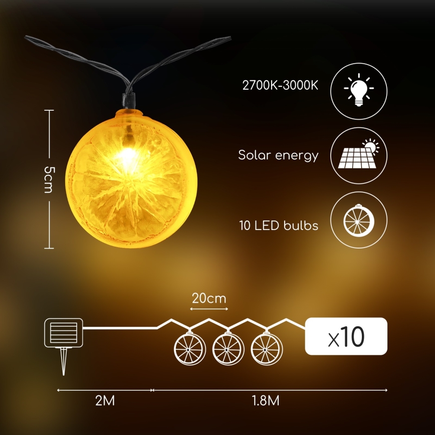 Aigostar - LED saulės girlianda 10xLED/3,8m IP44 600 mAh šiltai balta
