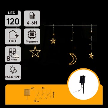 Aigostar - LED saulės girlianda 120xLED/8 režimų 3x0,6m 500 mAh IP65 šilta balta