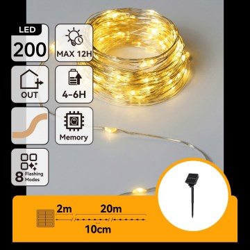 Aigostar - LED saulės girlianda 200 LED / 8 režimai 22 m IP65 šiltai balta 800 mAh