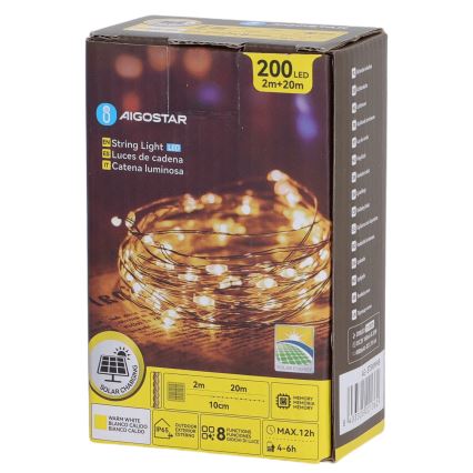 Aigostar - LED saulės girlianda 200 LED / 8 režimai 22 m IP65 šiltai balta 800 mAh