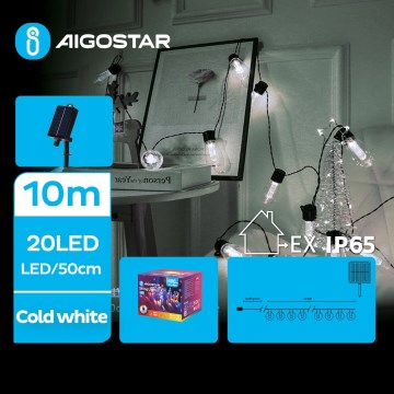 Aigostar - LED saulės girlianda 20xLED/8 funkcijų 11,5m 1200 mAh IP65 šaltai balta