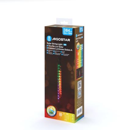 Aigostar - LED saulės girlianda 384xLED/13m IP65 1200 mAh daugiaspalvė