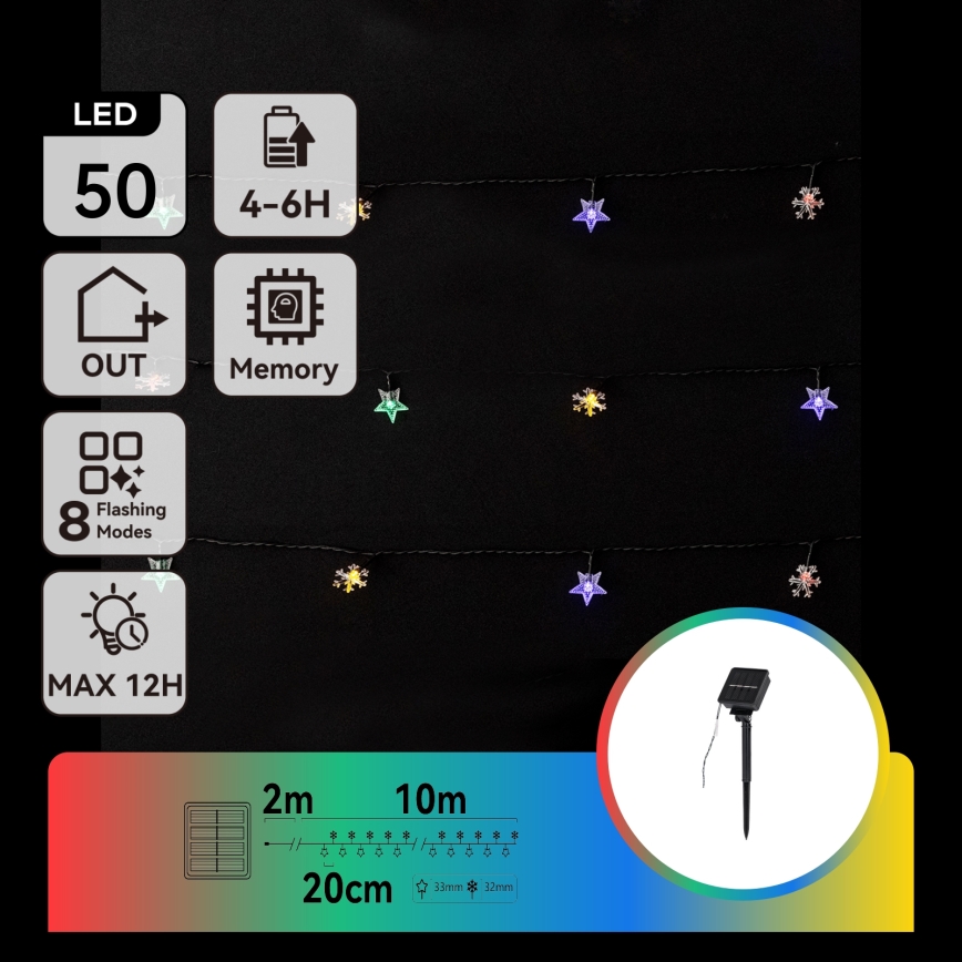 Aigostar - LED saulės girlianda 50xLED/8 funkcijų 800 mAh 12m IP65 daugiaspalvė
