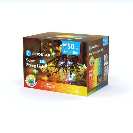 Aigostar - LED saulės girlianda 50xLED/8 funkcijų 800 mAh 12m IP65 daugiaspalvė