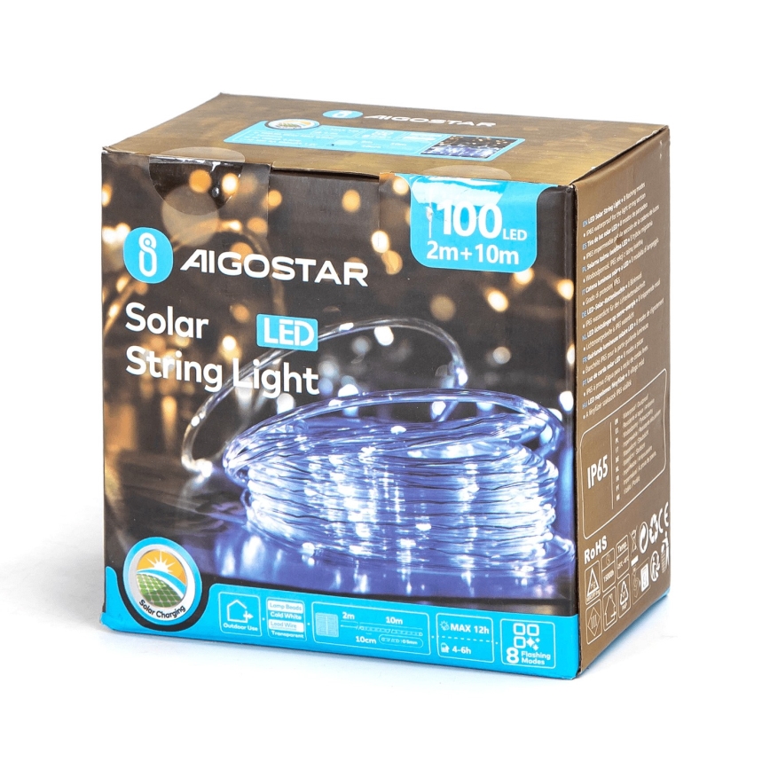 Aigostar - LED saulės kalėdinė girlianda 100xLED/8 funkcijų 12m IP65 šaltai balta 800 mAh