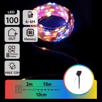 Aigostar - LED saulės kalėdinė girlianda 100xLED/8 funkcijų 12m IP65 įvairiaspalvė 800 mAh