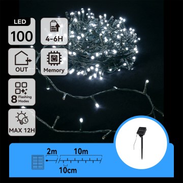 Aigostar - LED saulės kalėdinė girlianda 100xLED/8 funkcijų 12m IP65 šaltai balta