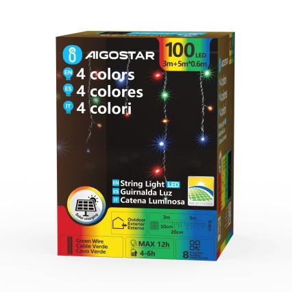 Aigostar - Saulės energijos LED kalėdinė girlianda 100xLED/8 režimai 8x0,6m 800 mAh IP65 daugiaspalvė