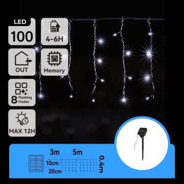 Aigostar - LED saulės kalėdinė girlianda 100xLED/8 režimų 8x0,4m IP65 šaltai balta 800 mAh