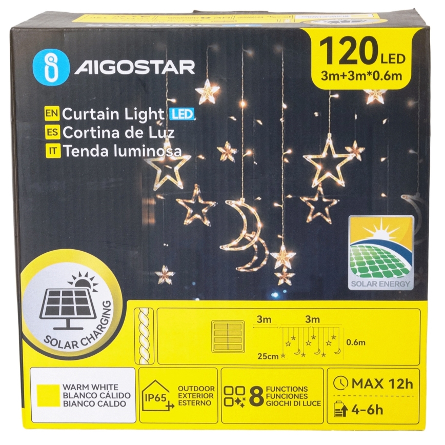 Aigostar - LED saulės girlianda 120xLED/8 režimų 3x0,6m 500 mAh IP65 šilta balta