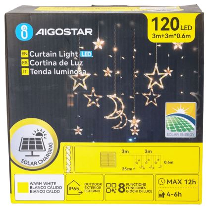 Aigostar - LED saulės energijos kalėdinė girlianda 120xLED/8 funkcijų 3x0,6m 500 mAh IP65 šiltai balta