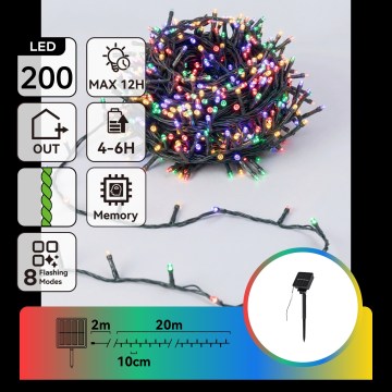 Aigostar - LED saulės kalėdinė girlianda 200xLED/8 funkcijų 22m IP65 įvairiaspalvė 800 mAh