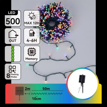 Aigostar - LED Saulės kalėdinė girlianda 500xLED/8 funkcijų 52m IP65 daugiaspalvė 1200 mAh
