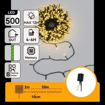 Aigostar - LED Saulės kalėdinė girlianda 500xLED/8 funkcijų 52m IP65 šiltai balta 1200 mAh