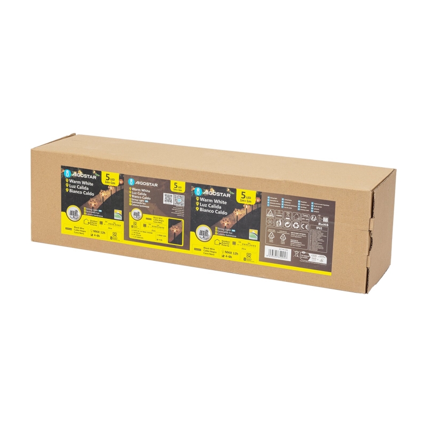 Aigostar - LED Saulės kalėdinė lemputė LED/0,054W/1,2V 1m IP65 šiltai balta