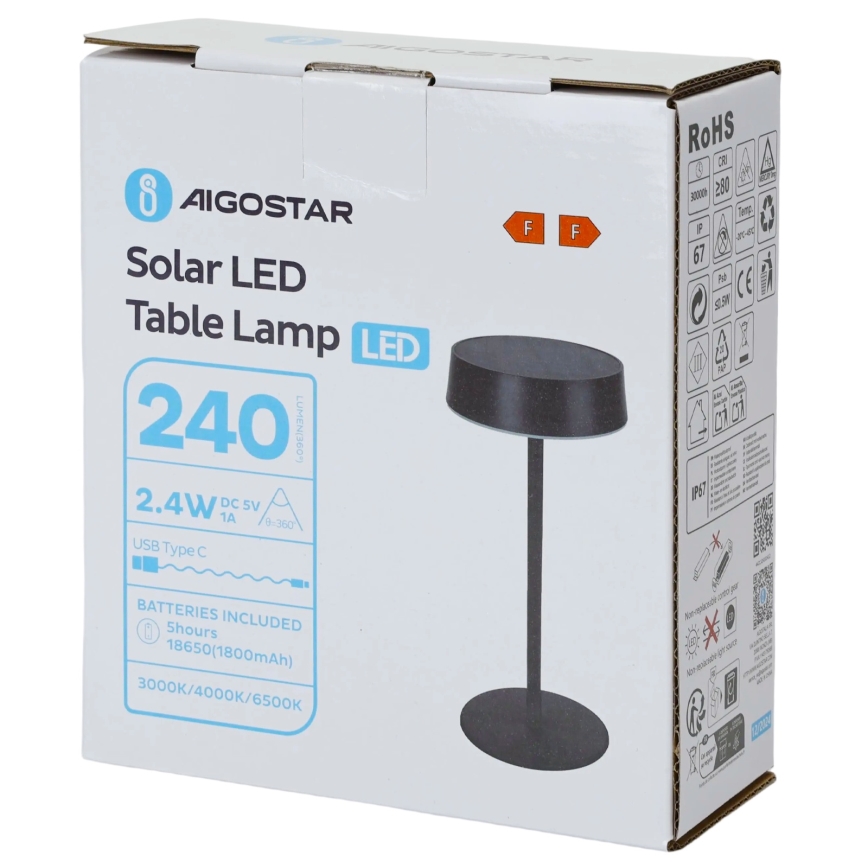 Aigostar - LED saulės lampa LED/2,4W/5V IP44 1800 mAh