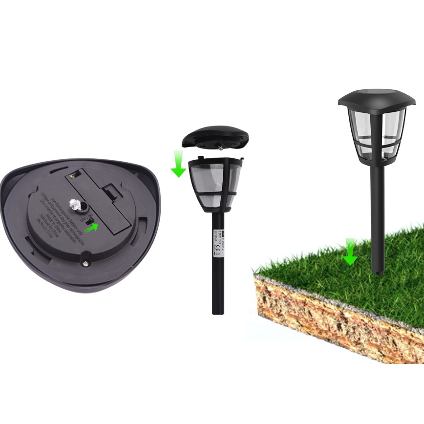 Aigostar - LED Saulės lempa LED/0,06W/2V 100 mAh 33,8 cm 6500K IP44 juoda