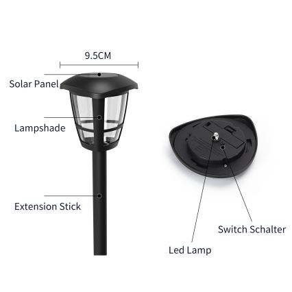 Aigostar - LED Saulės lempa LED/0,06W/2V 100 mAh 33,8 cm 6500K IP44 juoda