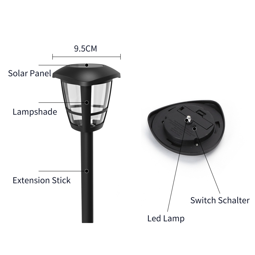 Aigostar - LED Saulės lempa LED/0,06W/2V 100 mAh 33,8 cm 6500K IP44 juoda