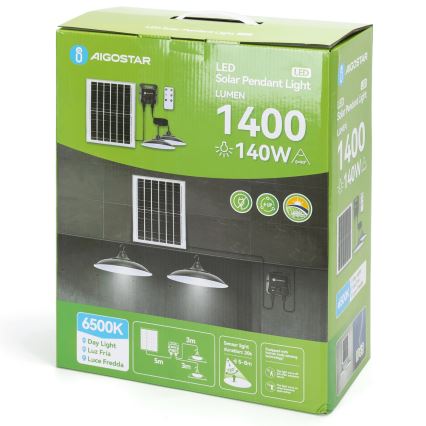Aigostar - LED saulės šviestuvas su jutikliu, 2xLED/70W/12V, 12000 mAh, 6500K, IP65, skersmuo 23,5 cm + nuotolinis valdymas