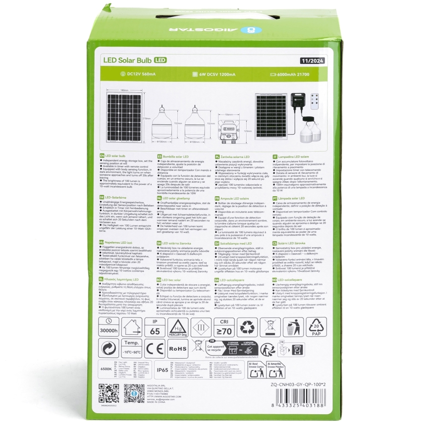 Aigostar - LED saulės šviestuvas su jutikliu 2xLED/35W/12V 6000 mAh 6500K IP65 Ø 10 cm + nuotolinis pultas